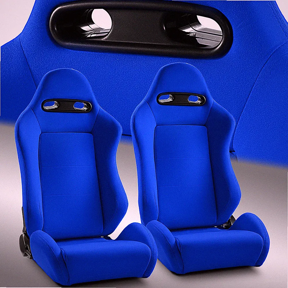 2 x Reclinable Blue Fabric Left/Right Racing Seats W/slider (CLASSIC STYLE)