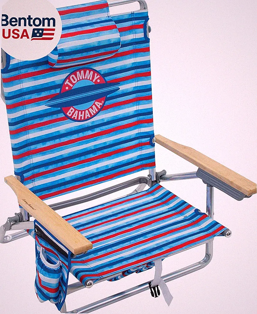 5-Position Classic Lay Flat Folding Backpack Beach Chair, Aluminum, Red, White