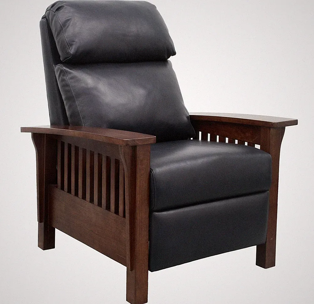 BarcaLounger Mission Leather Push Back Manual Recliner Chair - Shoreham Blue