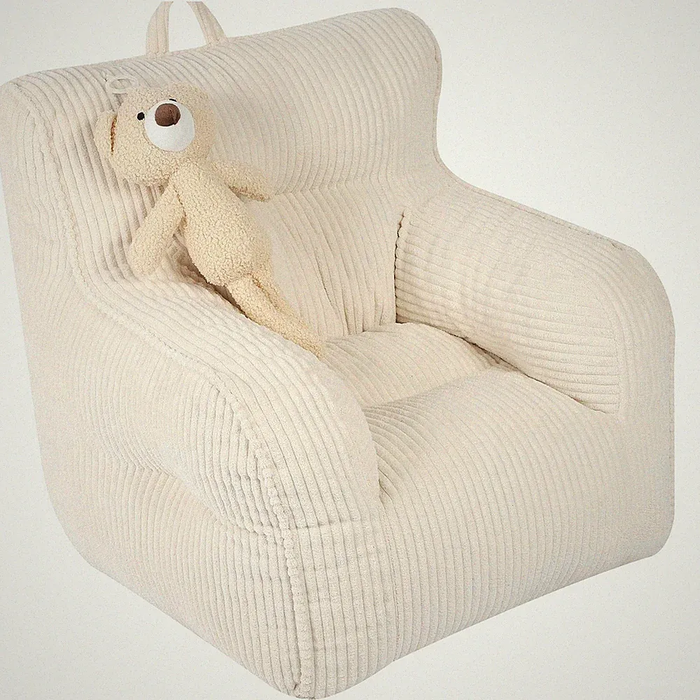 Bean Bag Chair with a Plush Bear, Comfy Chair for Boys and Girls, Beige