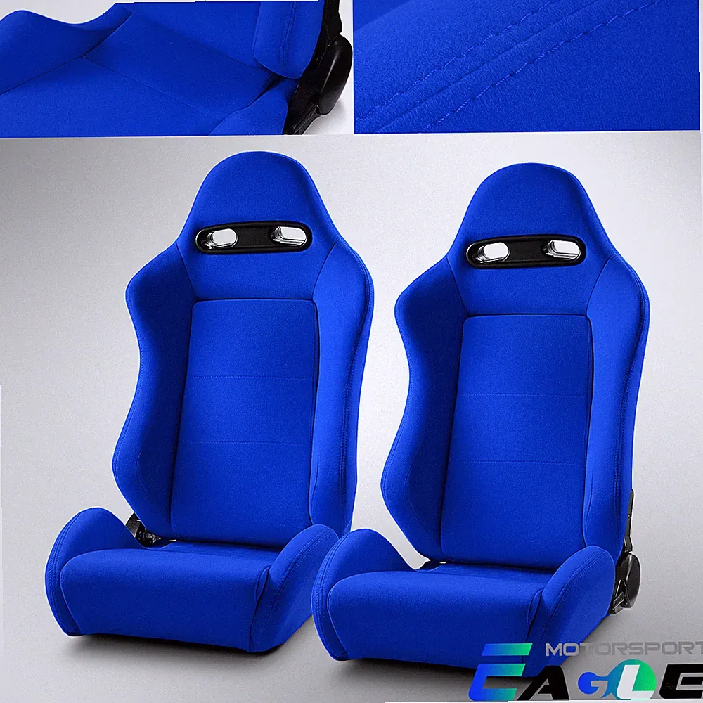 BLUE Reclinable Racing Seats Fabric Classic Style Chair Left/Right W/Slider