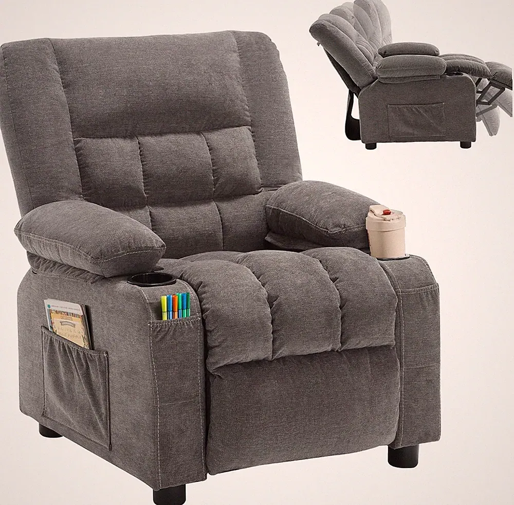BOSMILLER Kids Recliner Chair， Push Back Toddler Recliner with Cup Holders & Sid