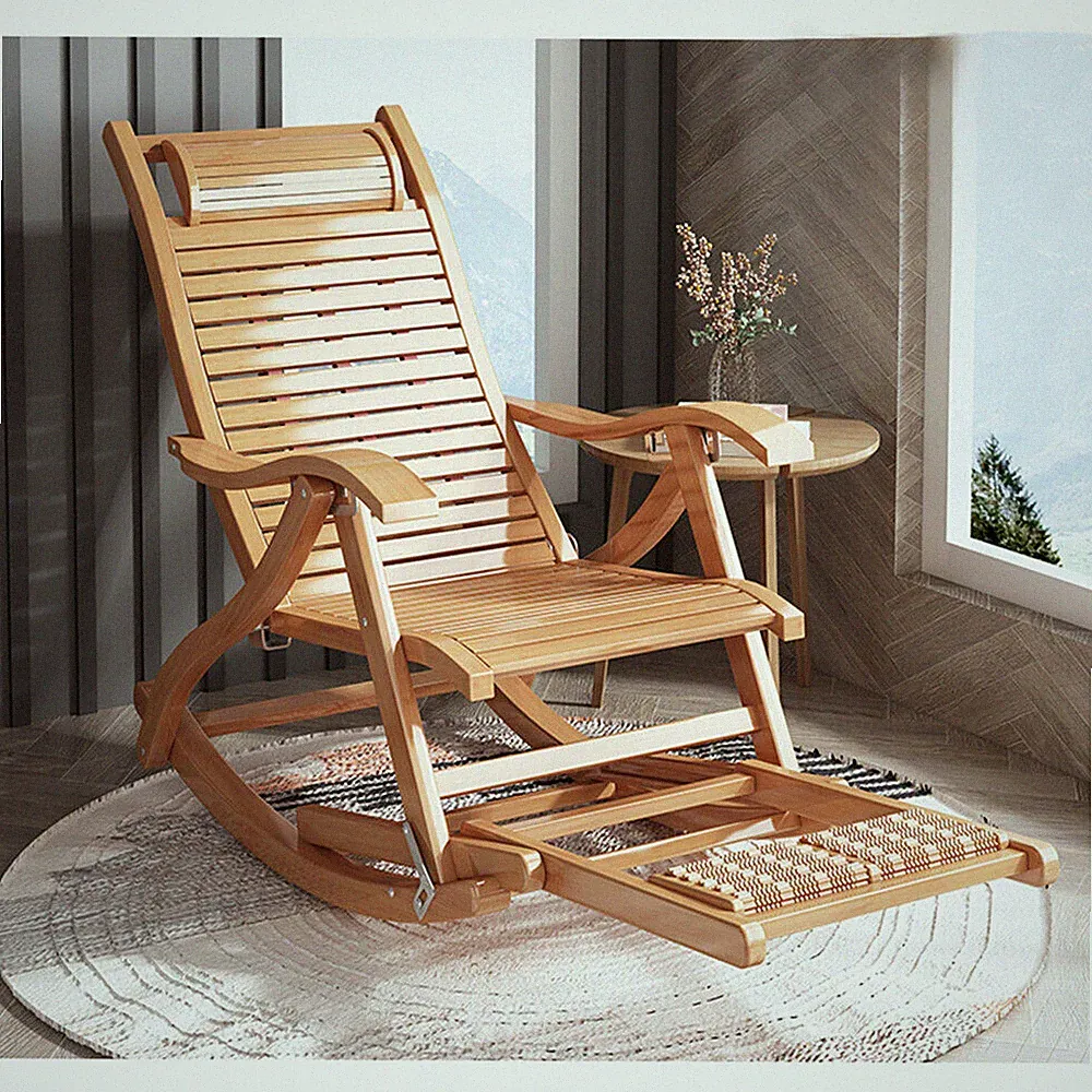 Classic Wooden Rocking Chairs High Backrest and Armrests Patio Lounge Chair