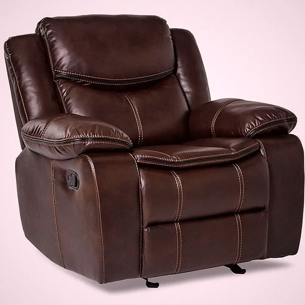 Lexicon Bastrop Traditional Faux Leather Gel Glider Reclining Chair in Brown