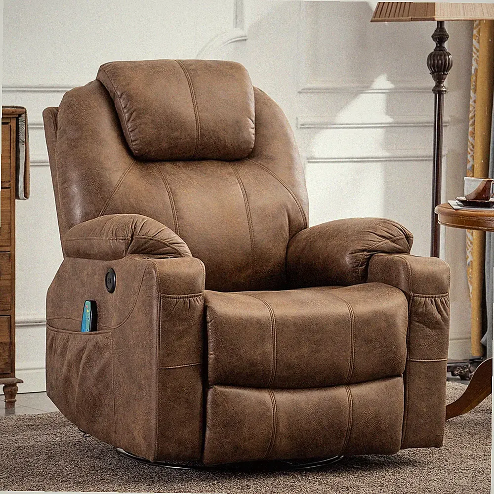 Massage Heated Rocker Swivel Recliner Chair Nursery Gliding Chair W/ USB Ports