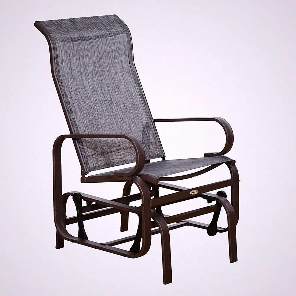 Metal Mesh Fabric Single Outdoor Patio Glider Rocking Chair Brown