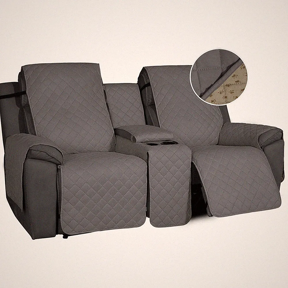 Non-Slip Loveseat Recliner Sofa Cover with Console, Water Resistant Double Re...