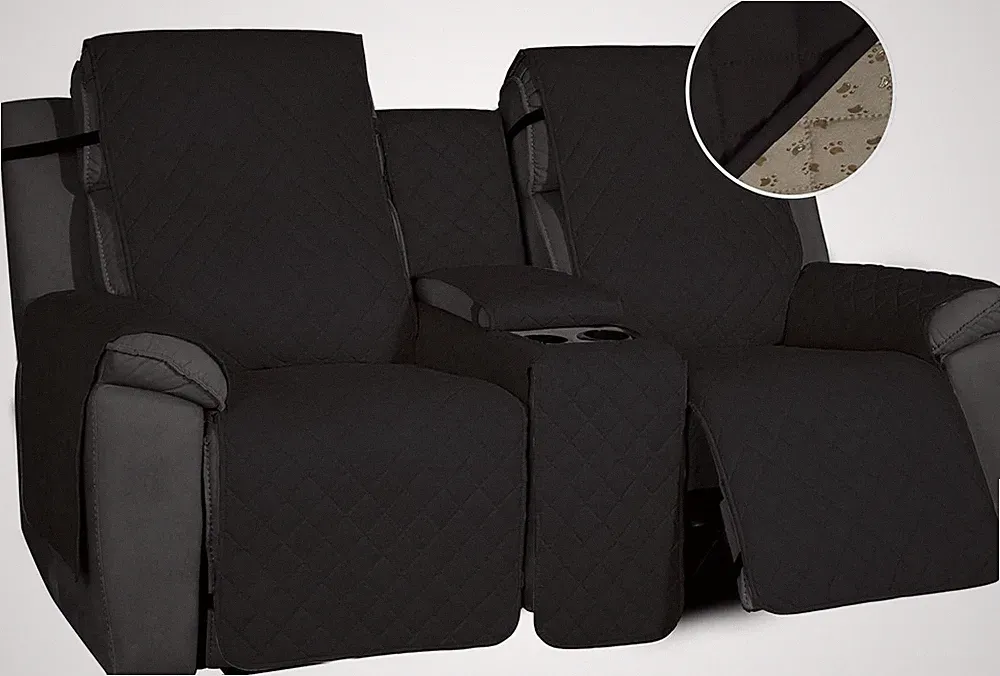 Non-Slip Loveseat Recliner Sofa with Console, Water Resistant Double Reclining C