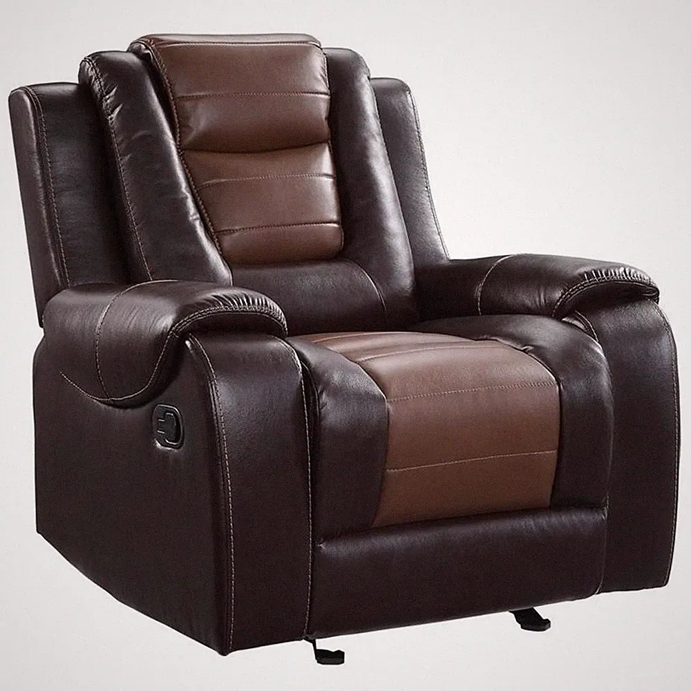 Pemberly Row Traditional Faux Leather Glider Reclining Chair in Brown