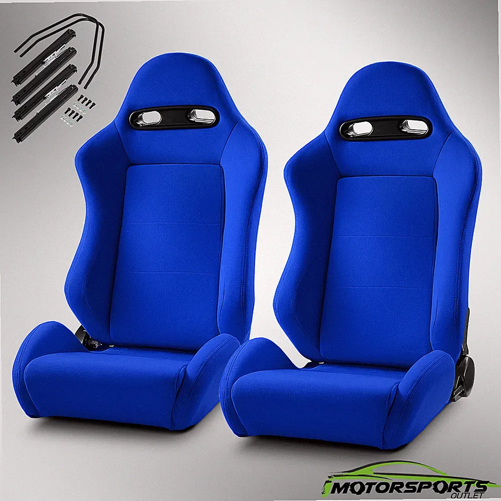 Reclinable BLUE Fabric Classic Style Racing Seats Chair Left/Right W/Slider