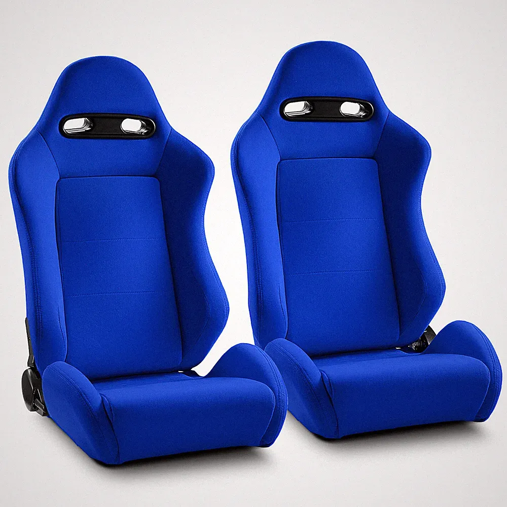 Reclinable BLUE Fabric Classic Style Racing Seats Left/Right W/Slider
