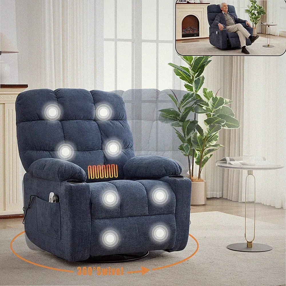 Recliner Chair Heat Massage Chair with Rocker and Swivel for Living Room