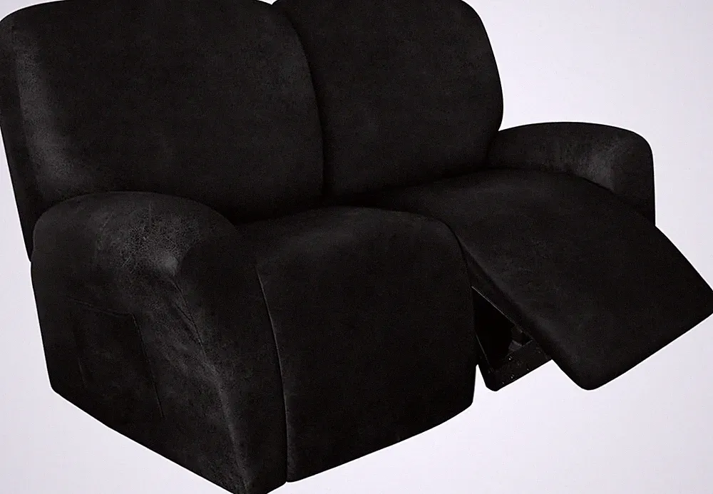 Recliner Loveseat Cover - Leather Look, Washable, Spandex, 2 Seater, Black