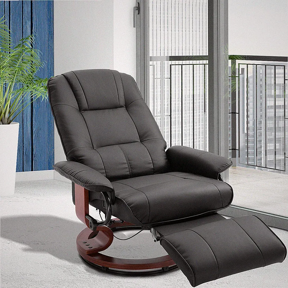 Manual Swivel Recliner Chair w/ Footrest Faux Leather 145° for Living Room Black