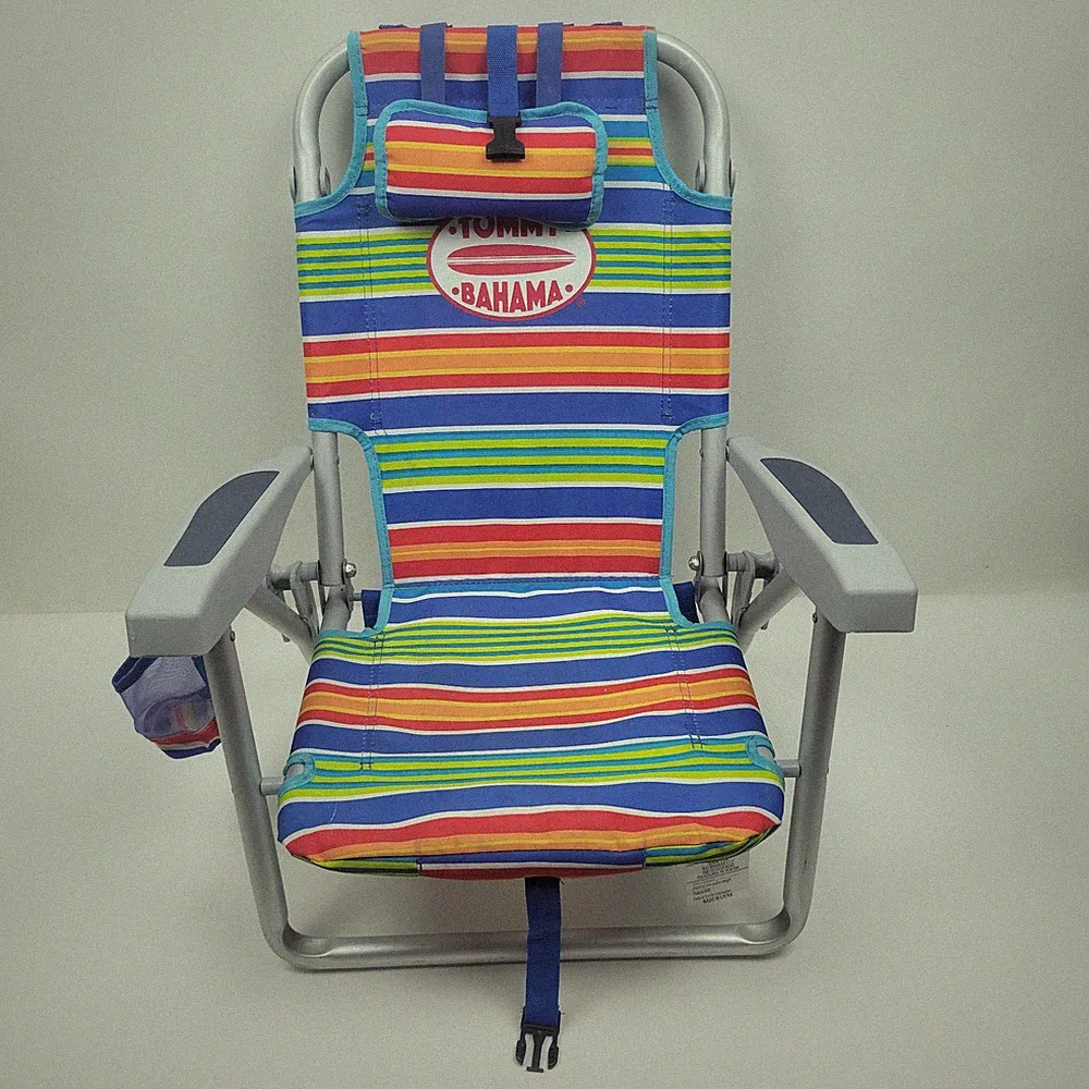 Tommy Bahama striped Reclining Beach Chair with Pouch back pack strap-kids
